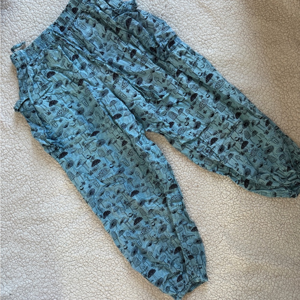 Light Teal Mushroom Print Harem Pants